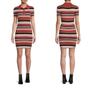 NO BOUNDARIES | NWT Retro Brown & Rust Stripe Collared Zip Rib Knit Dress
